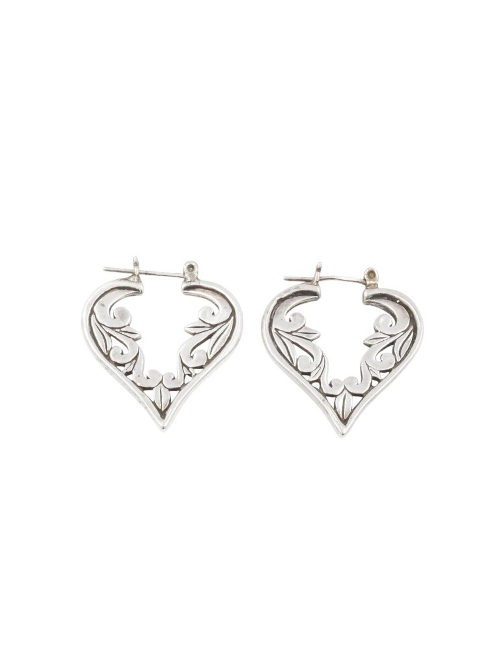Sterling Silver Heart Hoop Earrings Vine Design 1 Inch
